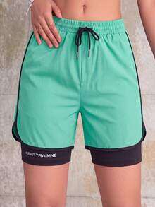 Knot & Curve 女款 2 合 1 內襯運動短褲，純色內襯 2 合 1 運動褲，彈性兩件式套裝，夏季適合跑步、運動、瑜伽、健身、健身訓練 - 薄荷綠 - 查看 7