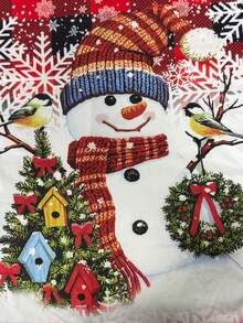 Women's Plus Size Christmas Snowman Plaid Print 2 Pieces Set, Round Neck High-Low Hem Top And Solid Color Wide Leg Pants - Red - View 3
