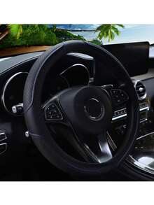 One New Leather Steering Wheel Cover Featuring A 3D Embossed Grid Pattern, Offering Comfort And Softness; Designed For Car Interiors Without An Inner Ring, Suitable For 14.5–15-Inch Steering Wheels. An Automotive Interior Accessory. - Multicolor - View 12