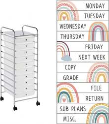 12 Pieces Rolling Storage Cart Labels 10 Drawer Rolling Storage Cart Label Boho Classroom Decor For Teacher Office School Classroom Organization - White - View 1
