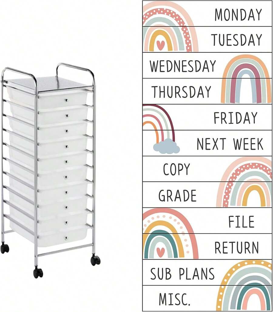 12 Pieces Rolling Storage Cart Labels 10 Drawer Rolling Storage Cart Label Boho Classroom Decor For Teacher Office School Classroom Organization - White - View 1