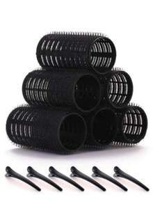 12pcs/Set Black Hair Curlers, Includes 6 Curlers And 6 Plastic Clips, Home DIY Hair Styling Tools - Multicolor - View 1