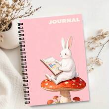 1 pieza Cuaderno A5 con líneas y portada con patrón de conejo relajado leyendo, adecuado para registros de aprendizaje diario, notas diarias del campus y resúmenes después de clase - A5 rayado - Ver 3