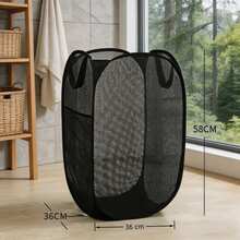 1pc Pop-Up Mesh Laundry Basket, Tear-Resistant Foldable Dirty Clothes Bin With Reinforced Handle And Side Pocket, Breathable Large Capacity Laundry Storage Bucket, Suitable For Bathroom Bedroom Home Storage - Multicolor - View 9