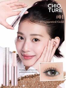 CHIOTURE Galaxy Radiant Gel Eyeshadow Stick, Tekstur Mutiara Berkilau, Dapat Juga Digunakan Sebagai Highlighter, Tahan Lama dan Anti Luntur, Cocok Untuk Riasan Ringan Sehari-hari - #01 Emas yang Terfragmentasi - View 5