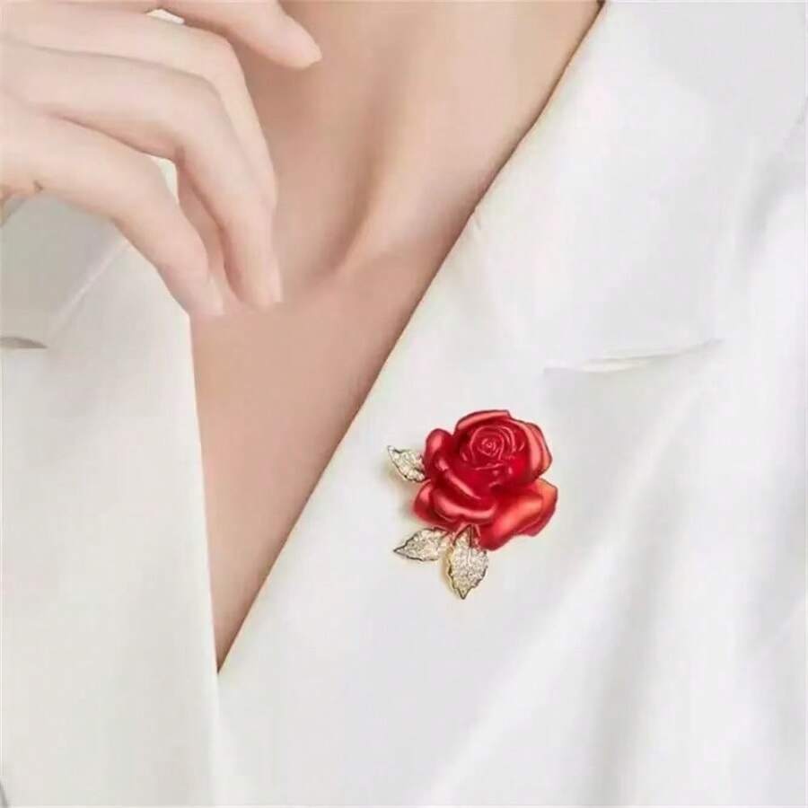 1件復古紅玫瑰胸針 女款 高端胸花針 頂級服飾配件 奢華領口別針 Ins風飾品