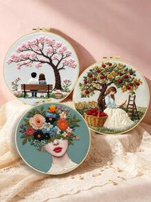 Embroidery Kit: Flower Couple For Adult Beginners. Includes Manual, Printed Fabric, Hoop, Needles, Threads & Stitch Guide. Great Home Gift For Women. Size: 15x15cm/5.9in Or 20x20cm/7.9in. - Flower Couple - View 4