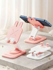 1pc Kawaii Rabbit Ear Desktop Phone Stand, 360° Rotatable Foldable Height‑Angle Adjustable Cell Phone Holder, HAPPY Letter Embossed Anti‑Slip Tabletop Bracket, Multi‑Color Cute Desk Phone Accessory, For Video Watching Video Call Office Daily Use - Multicolor - View 3
