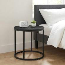 Aseto Nest Of 2 Coffee Tables Set Round Side Nesting Table Wood Small & Large End Accent Desk Nightstand Bedside Cabinet Unit Board For Living Room Bedroom Home Office Furniture Decor Modern Stackable Dual Countertop Multi Color Wooden Legs - Black - View 2