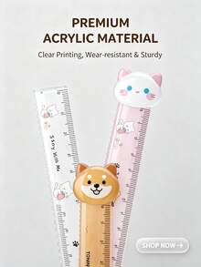 Penggaris Multifungsi 15cm Kepala Kucing & Anjing 3D + Skala Bergelombang, Desain Aman dengan Sudut Bulat, Tersedia 4 Gaya (Acak) 1/2/4/8 buah, Cocok untuk Menggambar dan Menulis Jurnal bagi Siswa - Set - View 7