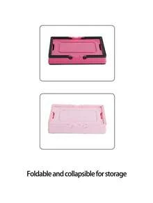 Collapsible Storage Box With Handle, Foldable Plastic Bin For Home Organization And Car Trunk, Space-Saving, Convenient, Easy To Carry. Small Slatted Storage Basket With Lid, Foldable Plastic Slatted Crate, Space-Saving Portable Outdoor Fruit And Vegetable Picnic Basket (Black, Pink, Small), Suitable For Home Kitchen, Office, Bathroom, Bedroom, Pantry. - Multicolor - View 9