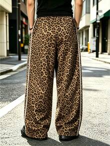 Men's Fashion Loose Patchwork Webbing Leopard Print Long Pants, Minimalist Fashion Casual Pants, Minimalist Fashion, Casual, Versatile Choice - Multicolor - View 5