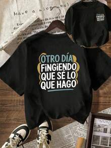 Minimalist. 100% Algodon. 1pac T-Shirt With Front And Back Design, Slogan In Spanish And Printed On Spanish Slogan. Short And Short Sleeve Shirt For - 黑色B - 查看 1