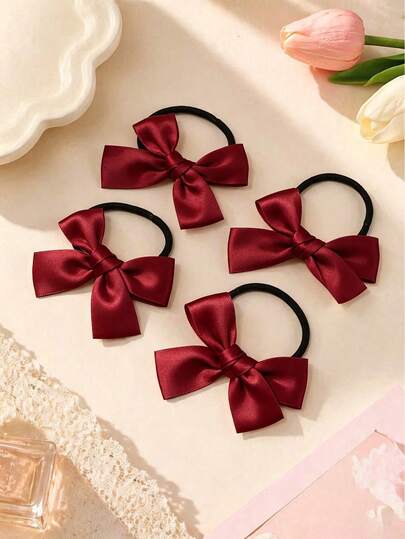 4pcs Girls Bow Hair Ties, Cute Hair Ropes, Suitable For Daily Use