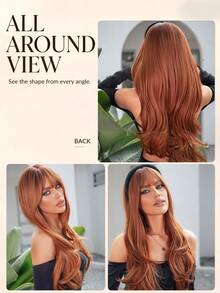 Ginger Copper 26 Inch Synthetic Hair, Bangs Wavy Curls Layered Cut, Voluminous Long Style, Fashion Accessory For Daily, Party, Halloween And Christmas - Dirty Orange - View 3