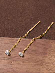 SYMFNY 1 Pair 925 Sterling Silver Ear Chain, Decorated With Jewelry-Style Sparkling Cubic Zirconia, Minimalist Shiny Design, Fashionable Women's Gift - Yellow Gold - View 3