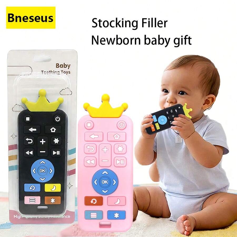 Bneseus 1 buah Mainan Gigit Bayi Edisi Premium Berbentuk Remote Control Realistis, Mainan Kunyah Silikon untuk Bayi Usia 0-36 Bulan, Mainan Gigit Sensorik, Kemasan Kartu Blister, Cocok untuk Hadiah Halloween Anak Laki-laki dan Perempuan, Hadiah Kecil untuk Kaos Kaki Natal - Mainan tumbuh gigi yang dikendalikan dari jarak jauh - View 1