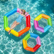 PVC Hexagonal Mesh Water Floating Mat, Color‑Block Inflatable Pool Floating Lounge For Outdoor Water Leisure Relaxation - Multicolor - View 1