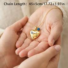 Custom Heart-Shaped Locket Necklace, Birthstone Pendant With Engravable Name And Photo Storage, 18K Gold Stainless Steel Material, Suitable For Women, Mother, Wife, Girlfriend, Anniversary, Birthday, Valentine's Day Gift, Daily, Party - Multicolor - View 8