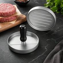 Aluminum Alloy Hamburger Press With Ergonomic Handle, 11.5 X 8 Cm Round Meat Mold For BBQ And Grilling, Professional Silver Kitchen Tool - Grey - View 7