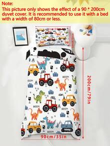 1pc Dinosaur & Construction Vehicle Kids Duvet Cover Set, 100% Polyester Double-Sided Duvet Cover (No Insert), Machine Washable, Suitable For Newborn/Infant/Toddler Bed, Holiday Gift - Multicolor - View 5