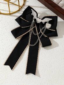 1pc Ribbon Bow Heart Wing Chain Brooch, Preppy Cool Sweet Style, Suitable For Shirt & Blazer Collar Decoration, Daily & Holiday Gift Accessory - Gentle - View 15