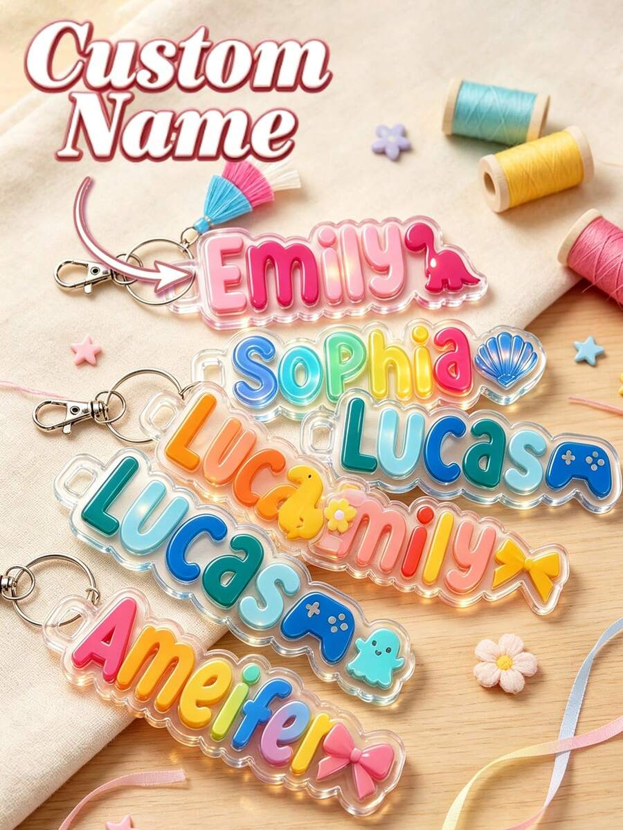 Label Nama Ransel yang Dipersonalisasi, Label Nama Tas Popok yang Disesuaikan, Hadiah Label Kotak Bekal Anak, Gantungan Kunci Warna-warni untuk Kembali ke Sekolah - MultiWarna - View 1