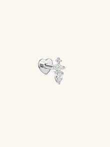 1pc 925 Sterling Silver Heart Flat Back Stud Earring, Press-In Screwless Flat Back Earring, Tragedy Earring, Flat Back Earring, Spiral Earring, Cartilage Earring - Silver - View 21