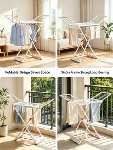 Extra-Large Capacity Clothes Drying Rack, Vertical And Foldable For Space Saving, Suitable For Balconies And Laundry Rooms With Foldable Side Wings, Sturdy And Durable; Foldable Clothes Horse, Movable Drying Rack And Clothes Hanging Rod - Multicolor - View 6