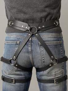 Men's Punk Gothic Body Harness Wide Waist Leg Garter Adjustable Metal O-Ring Rivet Buckle Outdoor Street Style Motorcycle Club Outfit Accessory - Black - View 1