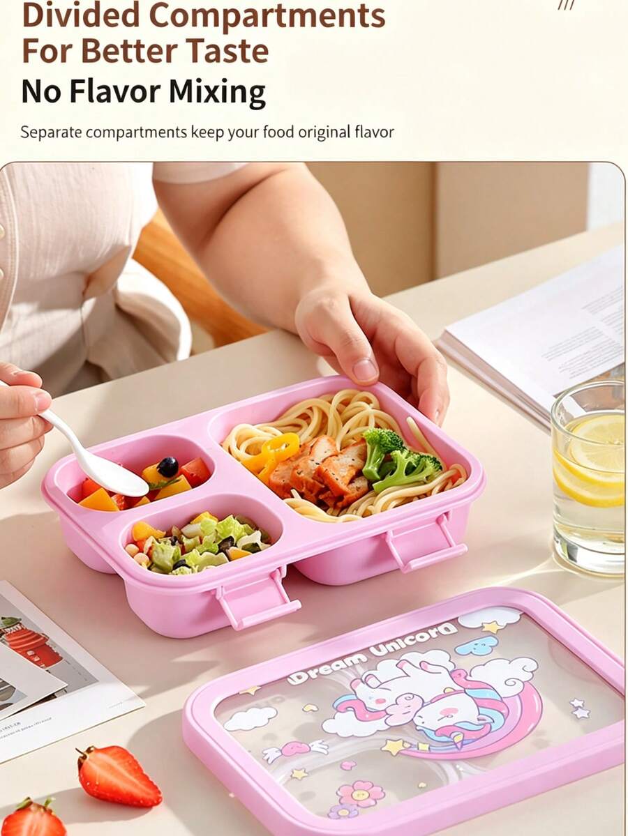 niceforyou 1PC Cute Lunch Box, Optional 3-Compartment / 4-Compartment Design; Sealed Leak-Proof Design, Microwave , Reusable. Portable Style Suitable For Students, Office Workers, School Commute, Outdoor Picnic, Daily Home Use, Also A Practical Christmas Gift. - Multicolor - View 1