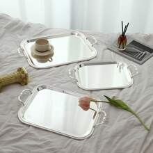 ALMAMARA 1/2/3pcs,Luxury Dual-Tone Iron Tray: Silver Base, Gold Edge & Diamond Engraving, Table/Wedding/Display Shelf | Nature-Inspired Luxury Home Accessories - Multicolor - View 5