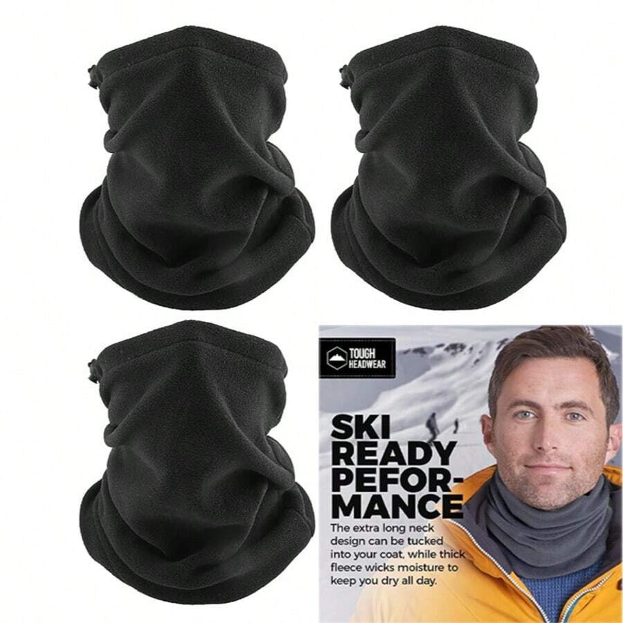 2pcs Black Fleece Winter Balaclava Neck Warmer, Windproof Warm Face Mask, Multi-Purpose Elastic Thermal Neck Scarf, Unisex, Suitable For Outdoor Skiing, Cycling, Running, Motorcycle, Snow Cold Weather Protection Headwear - Multicolor - View 1