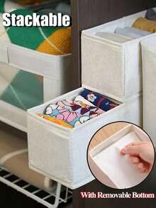 Caja de almacenamiento plegable con textura de lino, organizador de ropa interior, calcetines y bragas, contenedor divisor apilable para cajones de armario, para organización del dormitorio, dormitorio universitario y hogar - Multicolor - Ver 5