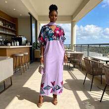 African Patchwork Print Plus Size Dress Women's Clothing 2026 Spring Summer New Vacation Style Loose Fashionable Long Dress - Blue - View 4