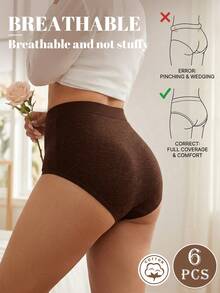 MEIYATING 6pcs Plus Size Women Cotton Panties Mid-High Waist Tummy Control Butt Lift Symmetrical Line Design Fashionable English Pattern Print Triangle Underwear Daily Commute - Multicolor - View 3