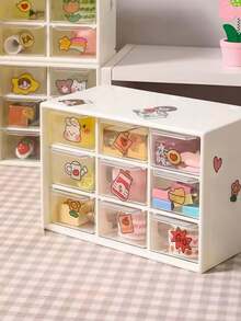 6-Compartment Desktop Drawer Jewelry Box, Drawer Design, Large Capacity Multi-Function Storage Rack, Transparent Multi-Layer Dust-Proof Storage, Suitable For Storing Cosmetics/Jewelry/Miscellaneous Items, Wall-Mounted Organizer, Portable Jewelry Rack, Office Supplies Cosmetics Storage Rack, Storage For Various Desktop Items, Ideal Choice For Makeup Artists, Students, Girls, Home Use, Suitable For Vanity, Desk, Bathroom And Other Multiple Scenes (Each Storage Box Comes With One Random Sticker) - Rectangle - View 2