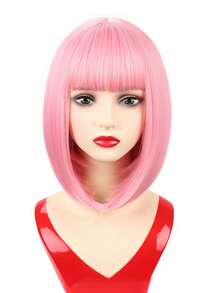 Short Straight Bob Synthetic Wigs Pink Hair Wig With Bangs For Women Cosplay Cute Wig Heat Resistant Fiber Halloween Wear - Multicolor - View 20