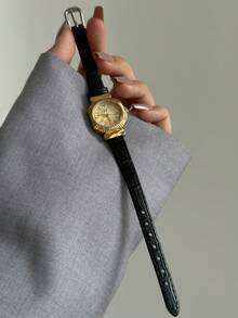 1件女士橢圓石英手錶，熱門精緻復古經典商務風，適合日常配戴、送禮與派對 - 黑色 - 查看 5
