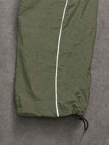 Olive Green Men's Sports Long Pants, Loose Fit Sweatpants, Contrast Trim, Drawstring Waist, Adjustable Drawstring Cuffs, Side Pockets, Athletic Wear - Army Green - View 7