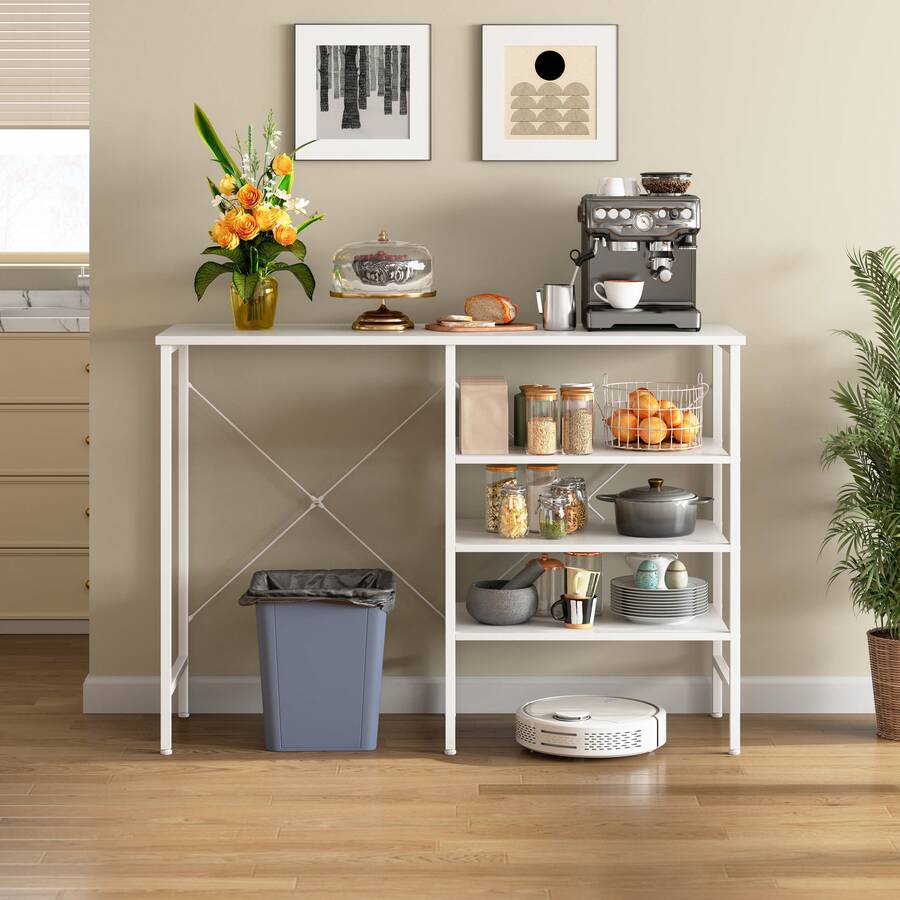 Multifunctional Storage Table, Freely Combinable Organizer Table With White Metal Frame & White Top, Flexible To Assemble For Kitchen, Living Room, Basement & Garage, 120x40x85.5cm, 120 X 40 X 85.5 Cm - White - View 1