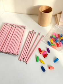 50/40/20pcs Pink Triangular Pencil Set With Colored Pencil Tip Eraser, 2-In-1 Protective Cap, Wood, No-Break Lead, HB Pencils For Students Writing And Sketching, Back To School Essential, Bulk Pack For Classroom Purchase - Pencil - View 4