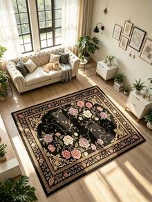1pc Rose Vine Area Rug, Living Room Carpet, Rug, Area Rug, Large Rug, Floor Mat, Living Room Large Carpet - Multicolor - View 1