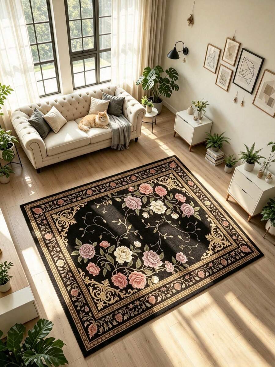 1pc Rose Vine Area Rug, Living Room Carpet, Rug, Area Rug, Large Rug, Floor Mat, Living Room Large Carpet - Multicolor - View 1