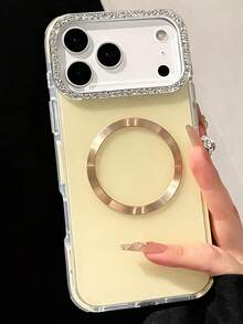 奢華閃粉水鑽磁吸手機殼，適用於 iPhone 17 Pro Max 17 16 15 14 13 Pro Max 16 15 14 Plus，支援無線充電後蓋保護 - 黃色 - 查看 3