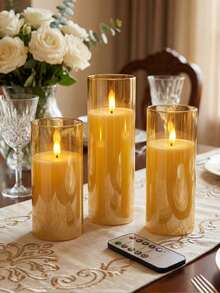 2/3/5pcs Flameless Candles With Timer And Remote Control, LED Smokeless Odorless Battery Powered, Suitable For Birthday, Wedding, Christmas, Halloween, Valentine's Day, Party And Other Occasions - Gold - View 2