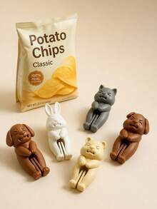 Creative 3D Animal Squad Snack Sealing Clips, Multiple Cute Puppy Rabbit Grey Cat Bear 3D Sealing Clips, Food Packaging Bag Moisture-Proof Fresh-Keeping Clips, Kitchen Snack Bag Sealing Cute Home Daily Small Gifts - Multicolor - View 2