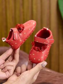 Spring/Autumn Infant Girls Flat Shoes 0-1 Years Soft Sole Solid Color Printed Hook-And-Loop Princess Shoes Soft Walking Shoes - Red - View 2