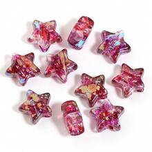 10pcs/Pack Acrylic Pentagram Transparent Splatter Oil Painting Straight Hole Beads 12X13mm, Vintage Translucent With Colorful Dots Exquisite Design, Suitable For Making Chinese Style Bracelets, Pendants, Keychain Charms Handmade DIY Accessories Materials - Splatter Star - View 15