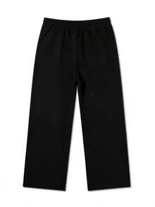 Cross Gothic Letter Wide Leg Sweatpants, Contrast Red & Black Font Drawstring Elastic Straight Leg Long Pants - Black - View 4